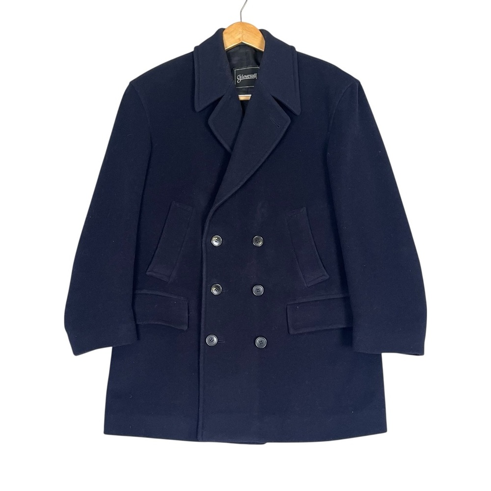 Navy Blue Wool Pea Coat Mens 38 Double Breasted Fisherman Nautical Classic Prep - Picture 9 of 9